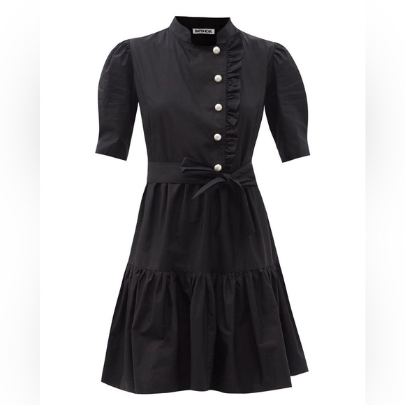 BATSHEVA DRESS - Pearl-Button Black Cotton Dress - Picture 2 of 14